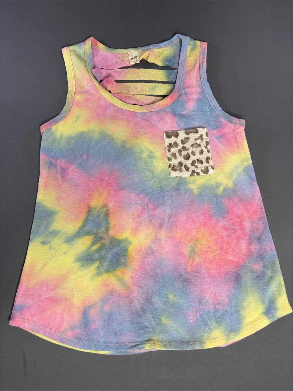 Tie Dye Tank Top Womens Small Slash Back Leopard Pocket Terry Cloth 7th Ray Swim